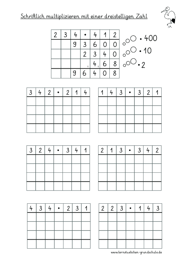 schriftliche Multiplikation mit dreistelligen Zahlen